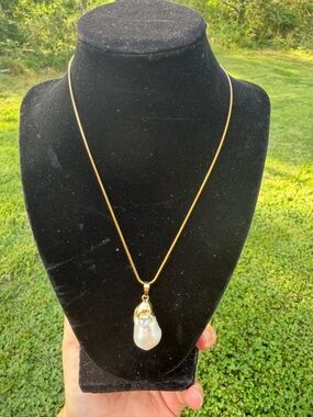Natural Pearl Pendant With Gold-Tone Necklace